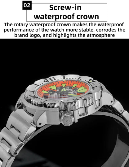 ADDIESDIVE  Luxury Automatic Watches for Men Sapphire 8N24 Stainless Steel Skeleton Luminous 20Bar Waterproof Gift Box Watch