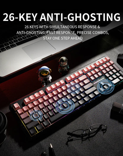 Teclado Bluetooth V108 Pro para oficina, bajo nivel de ruido, 2.4G, con cable e inalámbrico, diseño completo, membrana con retroiluminación RGB