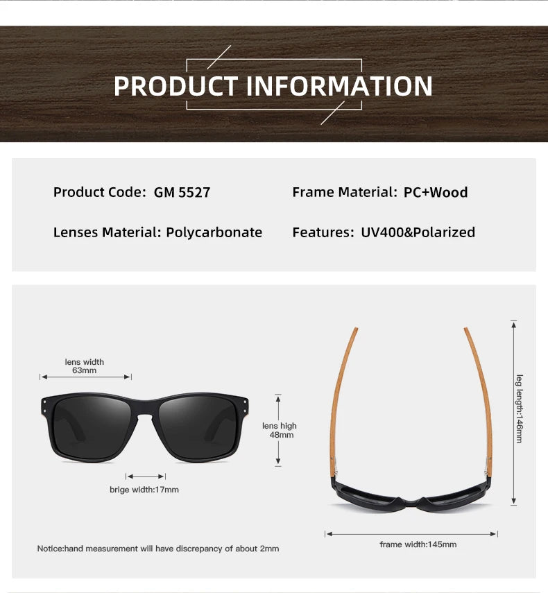 XSW Brand Design Bukové dřevo Ručně vyráběné sluneční brýle Pánské polarizované brýle Outdoorové sluneční brýle pro řízení Zesílený pant 5527
