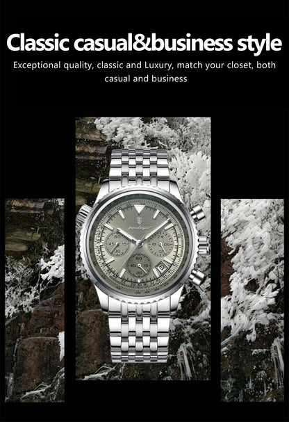 POEDAGAR Fashion Men's Quartz Watch Stainless Steel Waterproof Luminous Man Watch Chronograph Date Multifunction Watches For Men