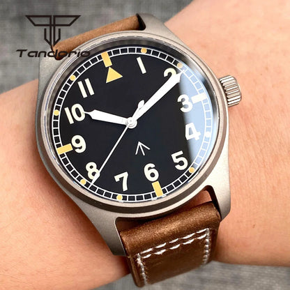 Tandorio Titanium NH35A 39mm Automatic Pilot Dive Watch for Men 20BAR Sapphire Ultralight Waterproof Wristwatch Green Luminous