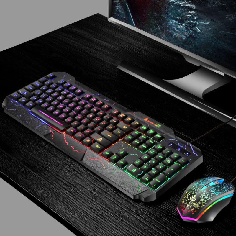 Kabelgebundenes Gaming-Tastatur-und-Maus-Set für Desktop-PCs mit mechanischem Tippgefühl und LED-Hintergrundbeleuchtung