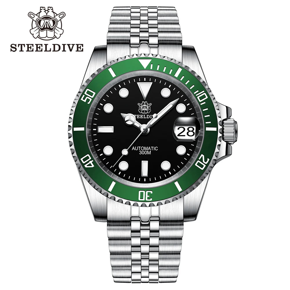 STEELDIVE SD1953 41MM Classic Water Ghost Calendar Magnifier NH35 Mechanical Movement BGW9 Super Luminous 30Bar Waterproof Watch