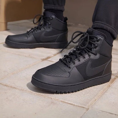 Nike Court Borough Mid Solid Color Versatile Fashionable Leather Mid-Top Men's Black Sneakers Aa0547-002