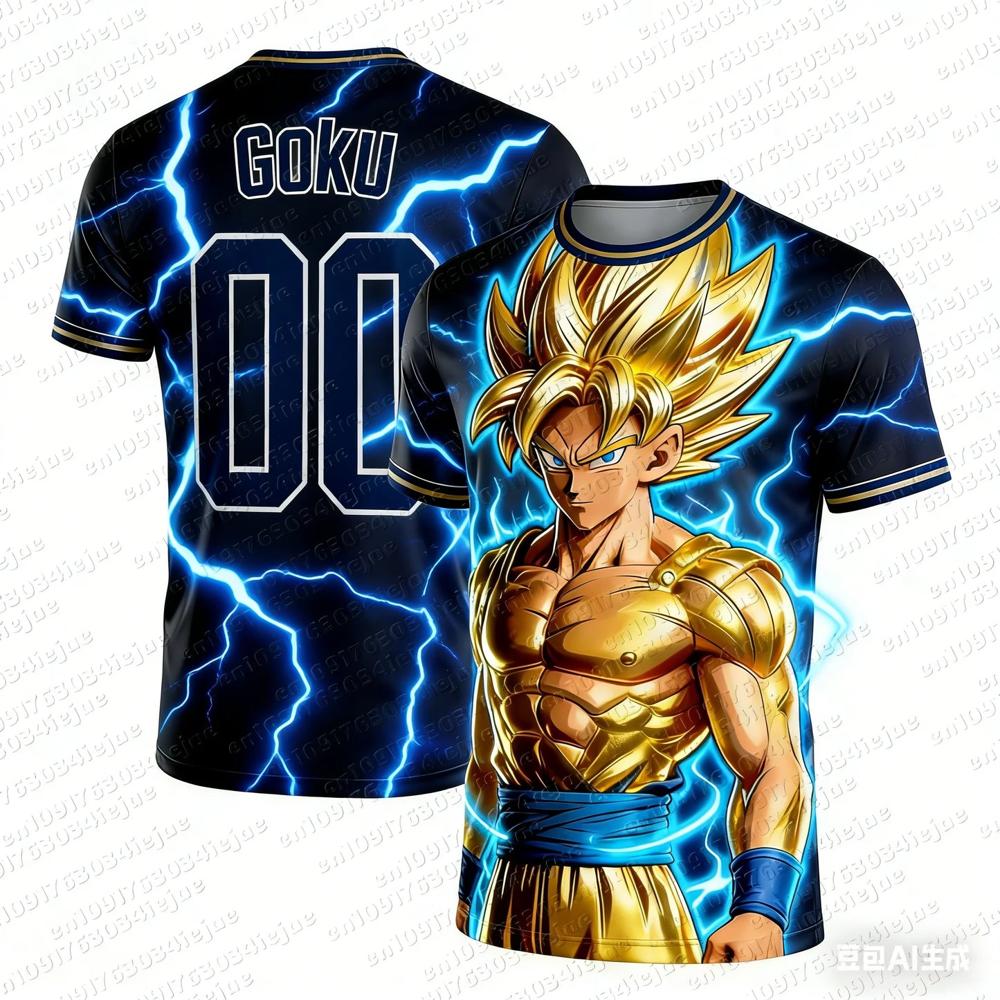 2026 Summer Dragon Ball Goku Golden Super Saiyan #00 Soccer Jersey, 3D Lightning Print Breathable Oversized Tee for Unisex Kids