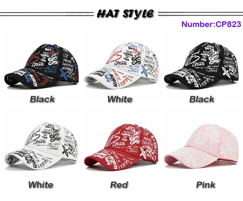 Cappellino da baseball unisex alla moda con stampa graffiti - Cappellino alla moda con visiera dipinta a colori vivaci