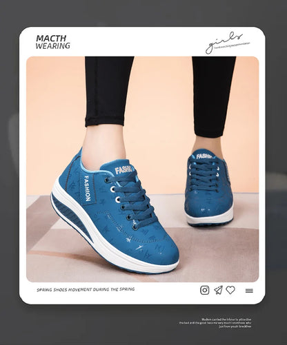 Scarpe casual da donna per l'outdoor con suola spessa e tacco oscillante, scarpe sportive alla moda con plateau, taglia 42, suola piatta, per camminata e corsa