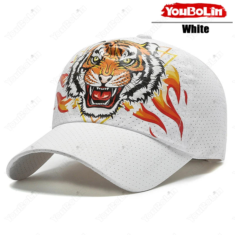 Czapka baseballowa Outdoor Tiger Face, letni materiał szybkoschnący, konstrukcja z siateczki i perforacji, czapka z etnicznym nadrukiem chroniąca przed słońcem