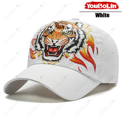 Czapka baseballowa Outdoor Tiger Face, letni materiał szybkoschnący, konstrukcja z siateczki i perforacji, czapka z etnicznym nadrukiem chroniąca przed słońcem