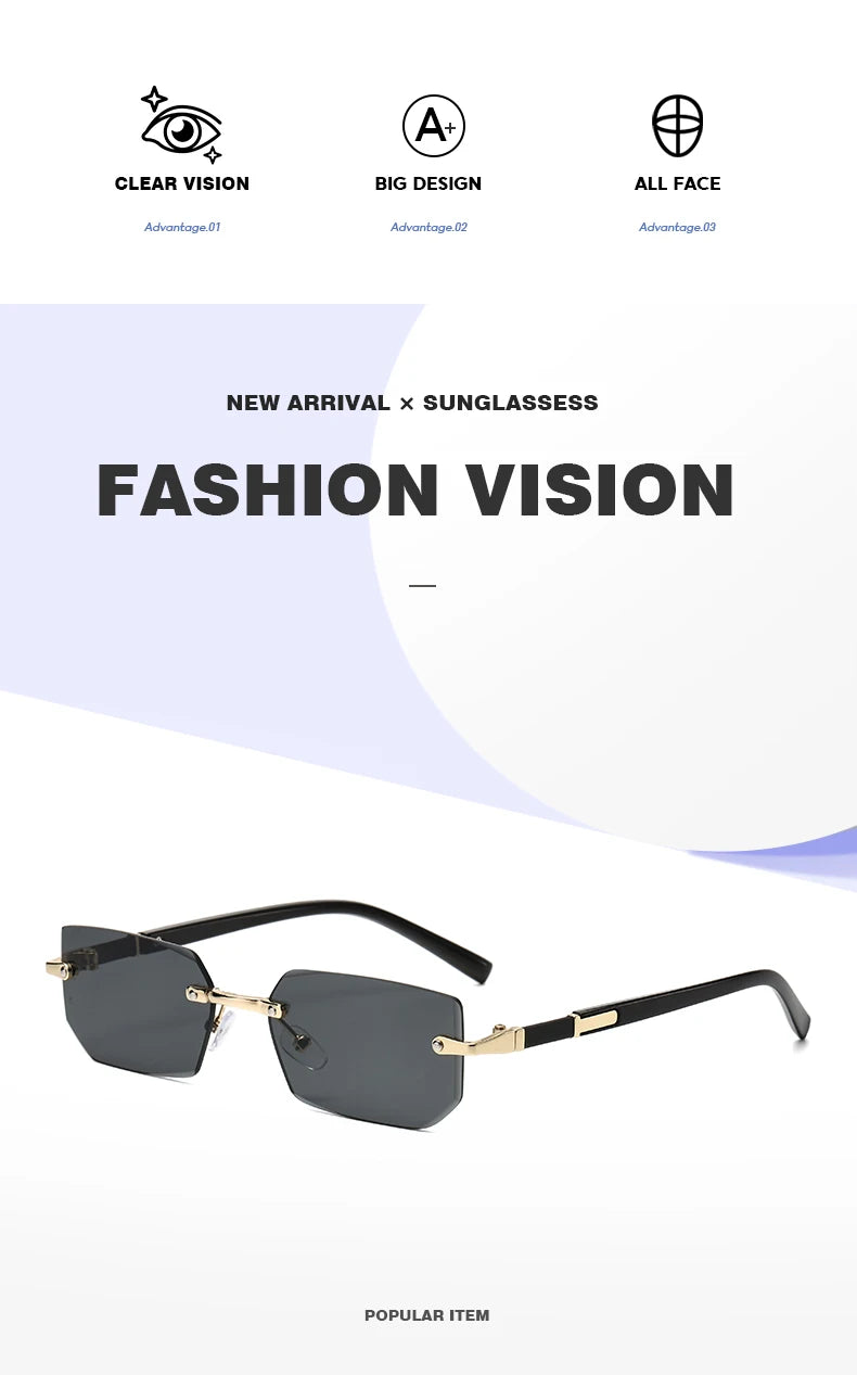 Trendy bezrámové sluneční brýle pro muže a ženy, módní bezrámové obdélníkové sluneční brýle, retro brýle, letní cestovní brýle, UV400