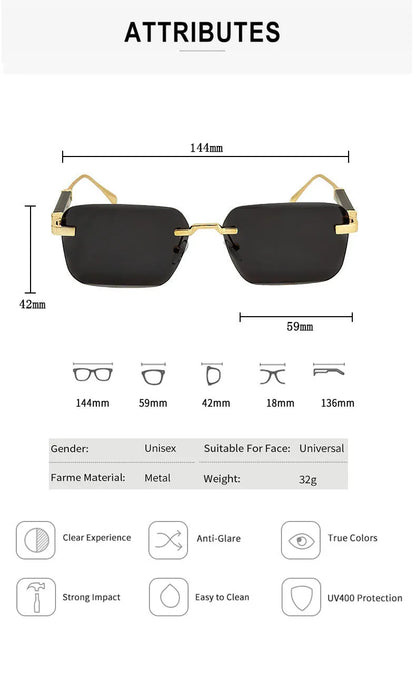 Čtvercové sluneční brýle pro ženy, trendy vintage designové bezrámové sluneční brýle pro muže, módní brýle na dovolenou, Lentes De Sol Mujer