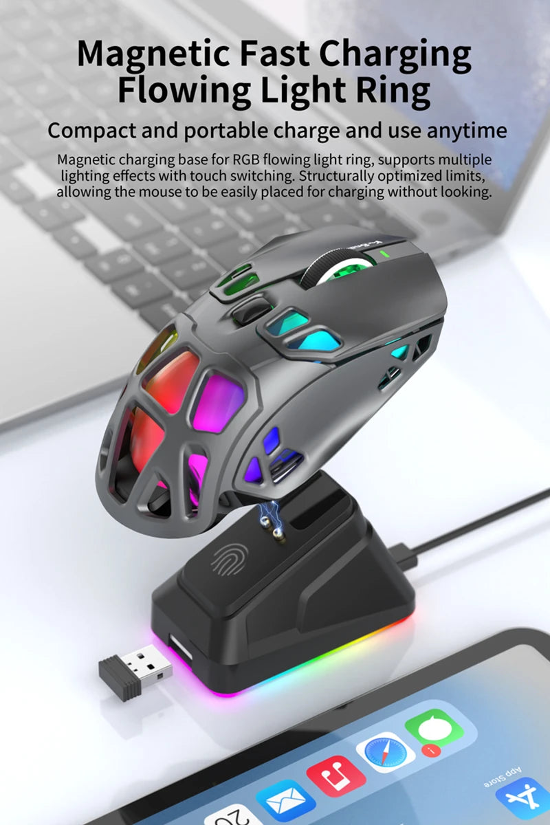 Ľahká herná myš Lenovo Tri-Mode s RGB nabíjacím dokom, 12000DPI, 2.4G/Bluetooth/káblové pripojenie, ergonomická myš pre PC a notebook