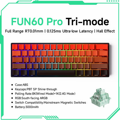 Teclado mecánico MONSGEEK FUN60 PRO&MAX HE con interruptores magnéticos, teclado gaming inalámbrico 60%, Rapid Trigger 8K ARGB personalizable