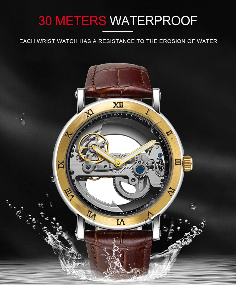 Watch Men Automatic Watch Luxury Watch Man Mechanical Wristwatch Skeleton Design Waterproof Leather Strap Male Watch Reloj Hombr
