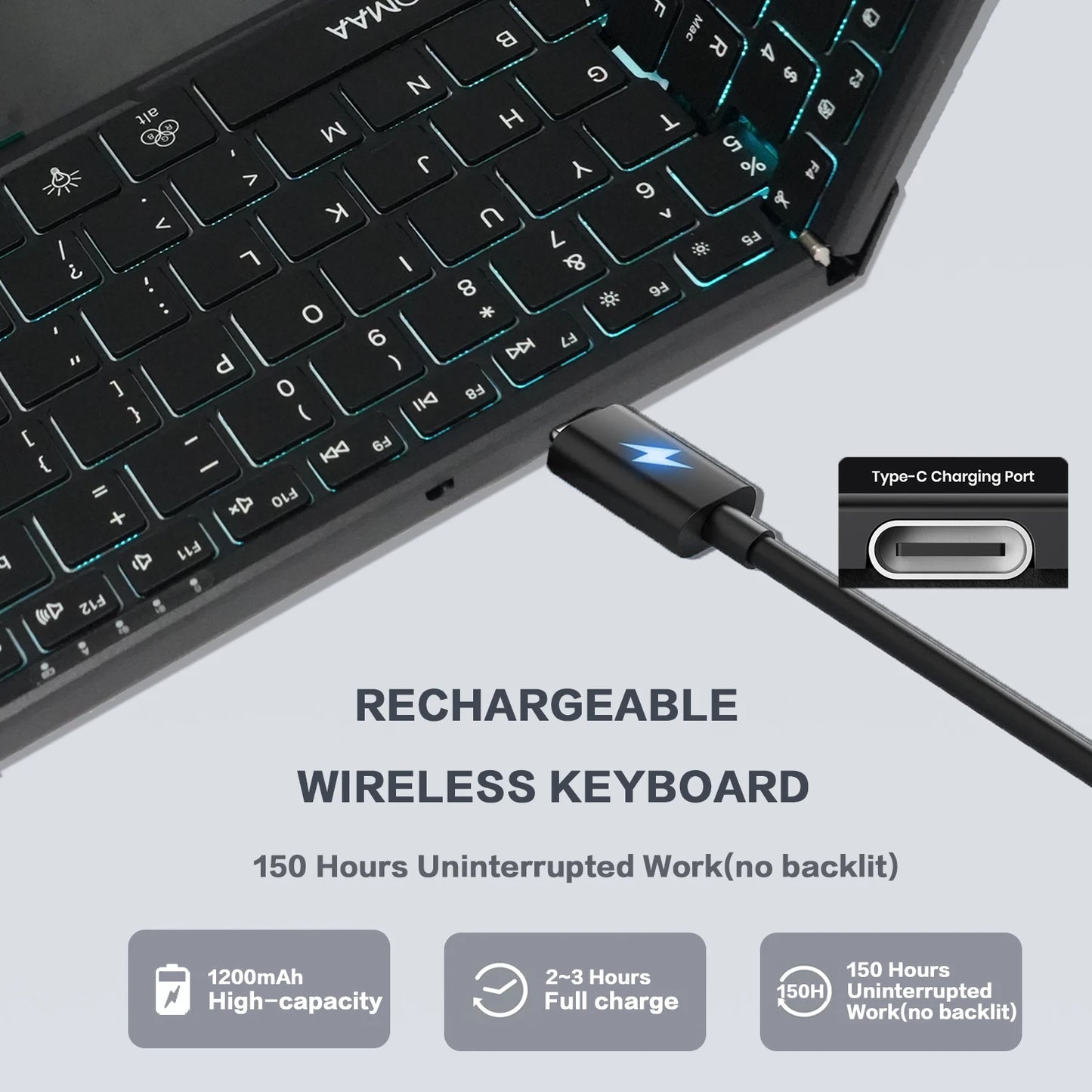 Tastiera pieghevole full-size retroilluminata Jomaa Bluetooth+USB wireless con touchpad e tastierino numerico per laptop Windows