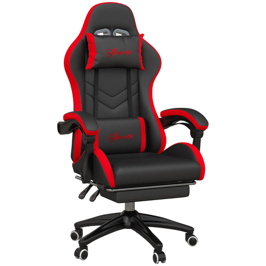 Vinsetto Ergonomic Reclining Gaming Chair 135 ° , Pu Leather Racing Gamer Chair with Lumbar Support, Adjustable Height, Headrest and Retractable Footrest, for Office, Study, Black and Red