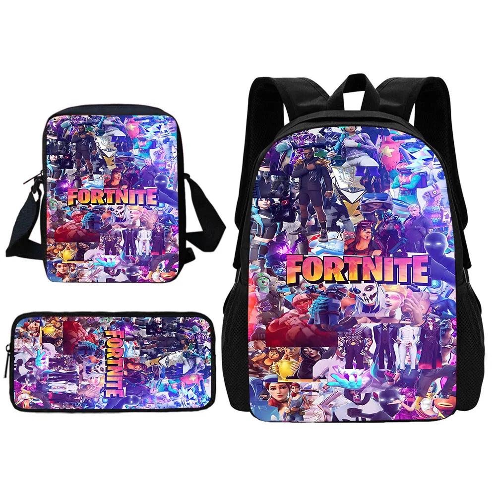 Mochila Escolar Infantil com Mala de Ombro e Estojos para Lápis, Malas Escolares com Design Hot Game-F-FortniteS para Rapazes e Raparigas, Melhor Presente