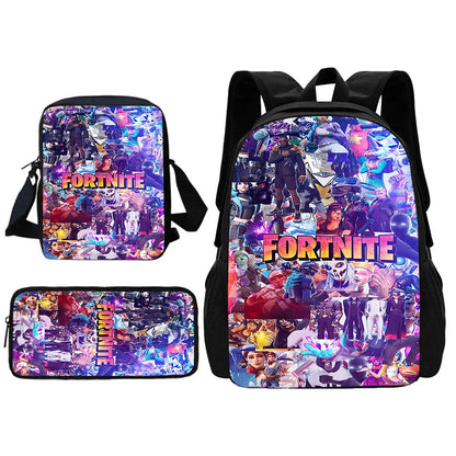 Mochila Escolar Infantil com Mala de Ombro e Estojos para Lápis, Malas Escolares com Design Hot Game-F-FortniteS para Rapazes e Raparigas, Melhor Presente
