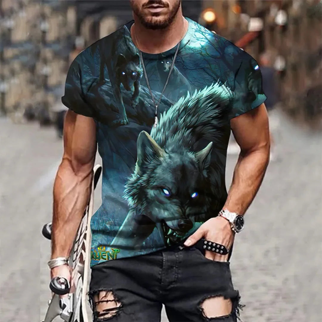 New Retro Style 3D Wolf Print Men's T-shirt Summer Daily Men's Casual T Shirt Outdoor Street Men Fashion Street Short Sleeve Tee