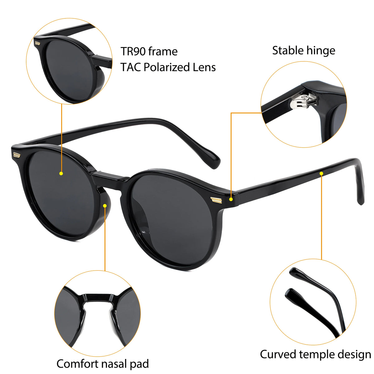 HBK Fashion polarizované sluneční brýle pro muže, kulatý rám TR90, módní sluneční brýle pro ženy, na řízení, sportovní, UV400, Lunette De Soleil Homme