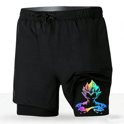 Men's Dragon Ball Anime 2-in-1 Running Shorts Majin Vegeta Print Quick Dry Athletic Workout Shorts 2026 New Unisex
