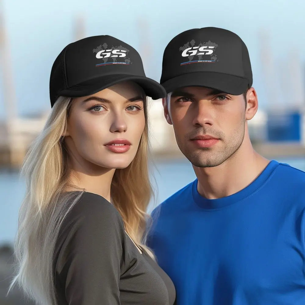 GS Weltkarte Motorrad-Trucker-Cap Herrenmode-Hüte Sonnenkappen Angelhut Atmungsaktive Baseballkappen aus Polyester-Netzgewebe für den Sommer