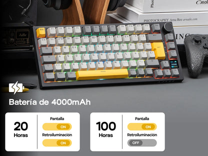 ISO-ES-Layout EPOMAKER X AJAZZ AK820 PRO 75% Spanisches Layout Kabelgebundene/2.4GHz/BT mechanische Tastatur mit Display & Drehregler für PC/Mac