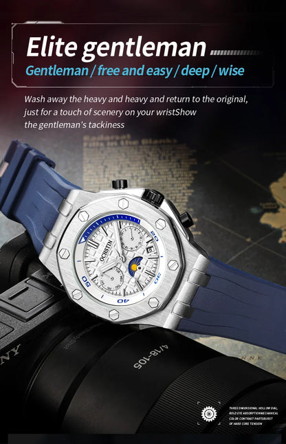 OCHSTIN Automatic Men Watches Luxury Designer Octagon Bezel Mechanical Date Day Night Dial Luminous Male Trendy Sport Wristwatch