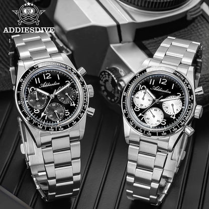 ADDIESDVIE Men Watch Reloj Hombre 10Bar Waterproof AD2517 BGW9 Super Luminous 316L Stainless Steel VK63 Chronograph Quartz Watch
