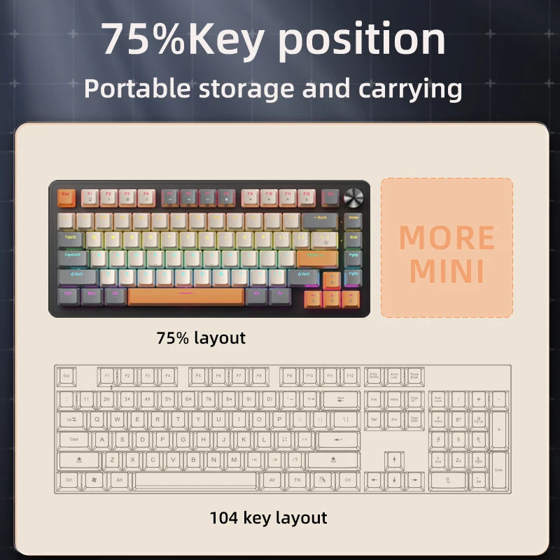 APAYADO 75% Gaming Keyboard Wired with Metal Knob, Hot-Swap K82 Black Mechanical Keyboard,ABS Transparent Character RGB