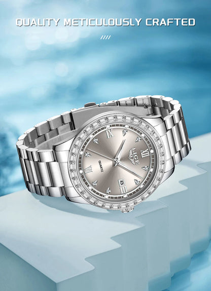 LIGE elegant women's watch Fashion waterproof clock luminous stainless steel business quartz watch for Women reloj de mujer+BOX