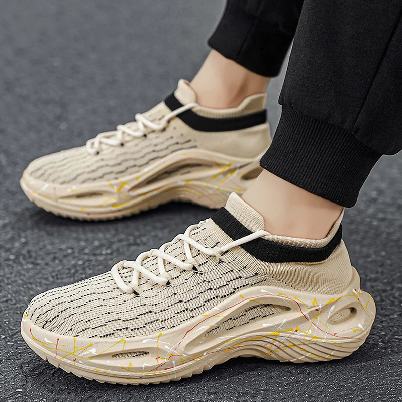Chaussures de sport pour homme en maille légère et souple, semelle épaisse, antidérapantes, chaussures de tennis à lacets, pour le fitness en plein air et la course à pied au printemps
