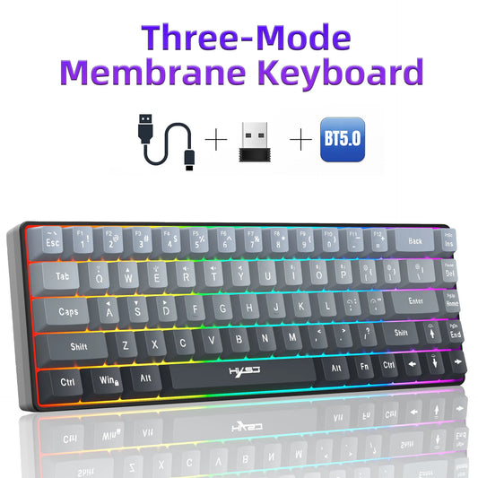 Clavier New key board 68% three-mode wired/wireless/bluetooth teclado gamer gaming keyboard gradual change gray RGB backlight