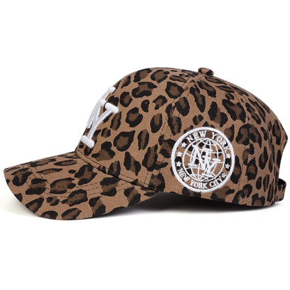 Unisex-Baseballkappen mit NY-Buchstaben-Stickerei und Leopardenmuster – für Frühling und Herbst, Outdoor, verstellbar, Freizeit, Sonnenschutz, Sportkappe