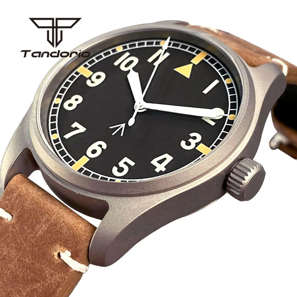 Tandorio Titanium NH35A 39mm Automatic Pilot Dive Watch for Men 20BAR Sapphire Ultralight Waterproof Wristwatch Green Luminous