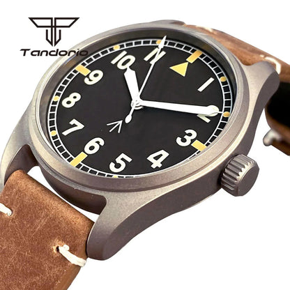 Tandorio Titanium NH35A 39mm Automatic Pilot Dive Watch for Men 20BAR Sapphire Ultralight Waterproof Wristwatch Green Luminous