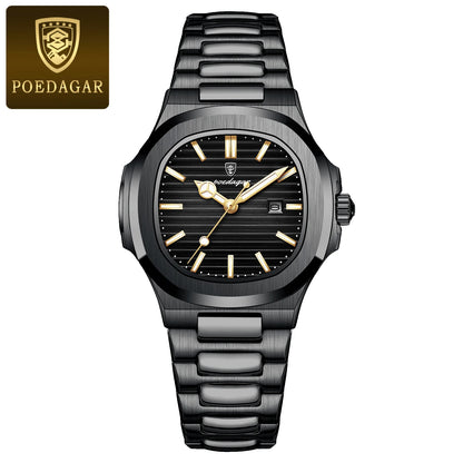 POEDAGAR Square Luxury Watch For Woman Waterproof Luminous Date Ladies Wristwatch Stainless Steel Fashion Quartz Women's Watches