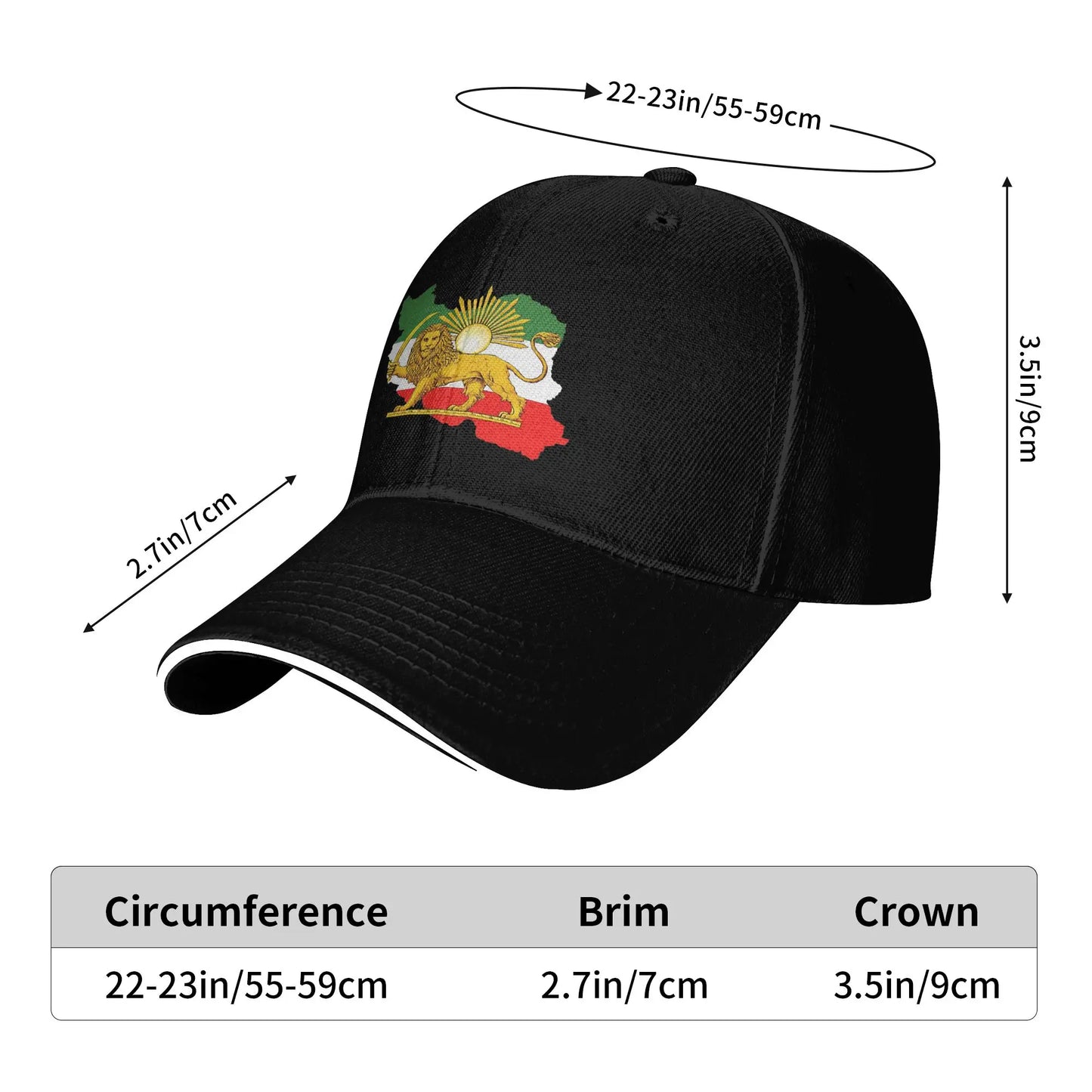 Iran Flag Map with Lion and Sun Emblem Vintage Persian Heritage Casual Baseball Cap Outdoor Trucker Hat Summer Baseball Caps