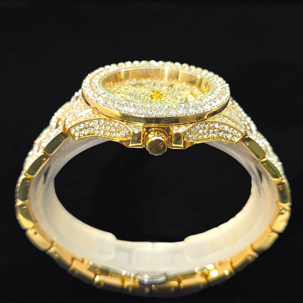 Men's Gold Quartz Watches Calendar Week Display Diamond Watch For Man Dropshipping