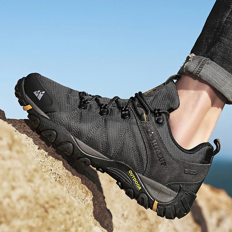 HIKEUP fire-sæsons vandresko til mænd, udendørssport, ægte læder, slidstærke klatresko, gummisål, trekking-sneaker
