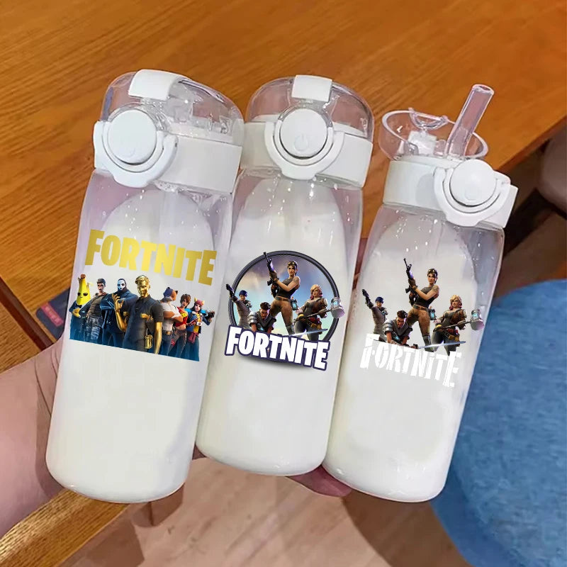 Bicchiere con cannuccia Fortnite da 400ML e 18CM per adulti, ragazzi e ragazze, graziosa tazza per acqua con motivo cartoon per studenti, bottiglia d’acqua resistente agli urti, portatile, idea regalo