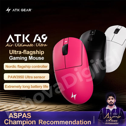 Mouse de gaming wireless ATK Dragonfly A9 Ultimate A9 Air PAW3950, ultra-ușor, ergonomic, pentru e-sports gamer FPS CSGO A9 Ultra