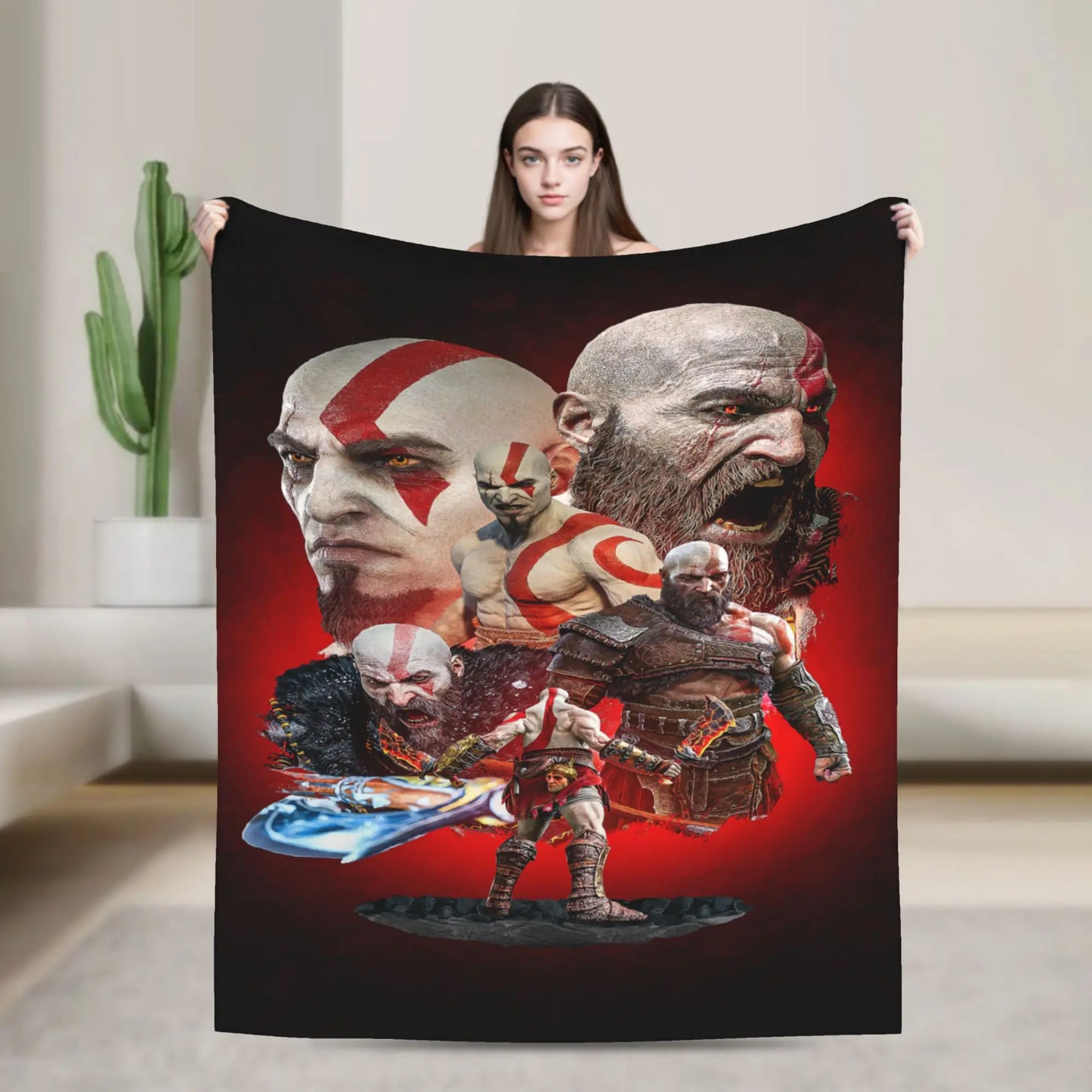 Super Soft Blanket Travel Office God of War Game Gamers Kratos Throw Blanket  Flannel Bedspread For Outdoor Sofa Bed Cover