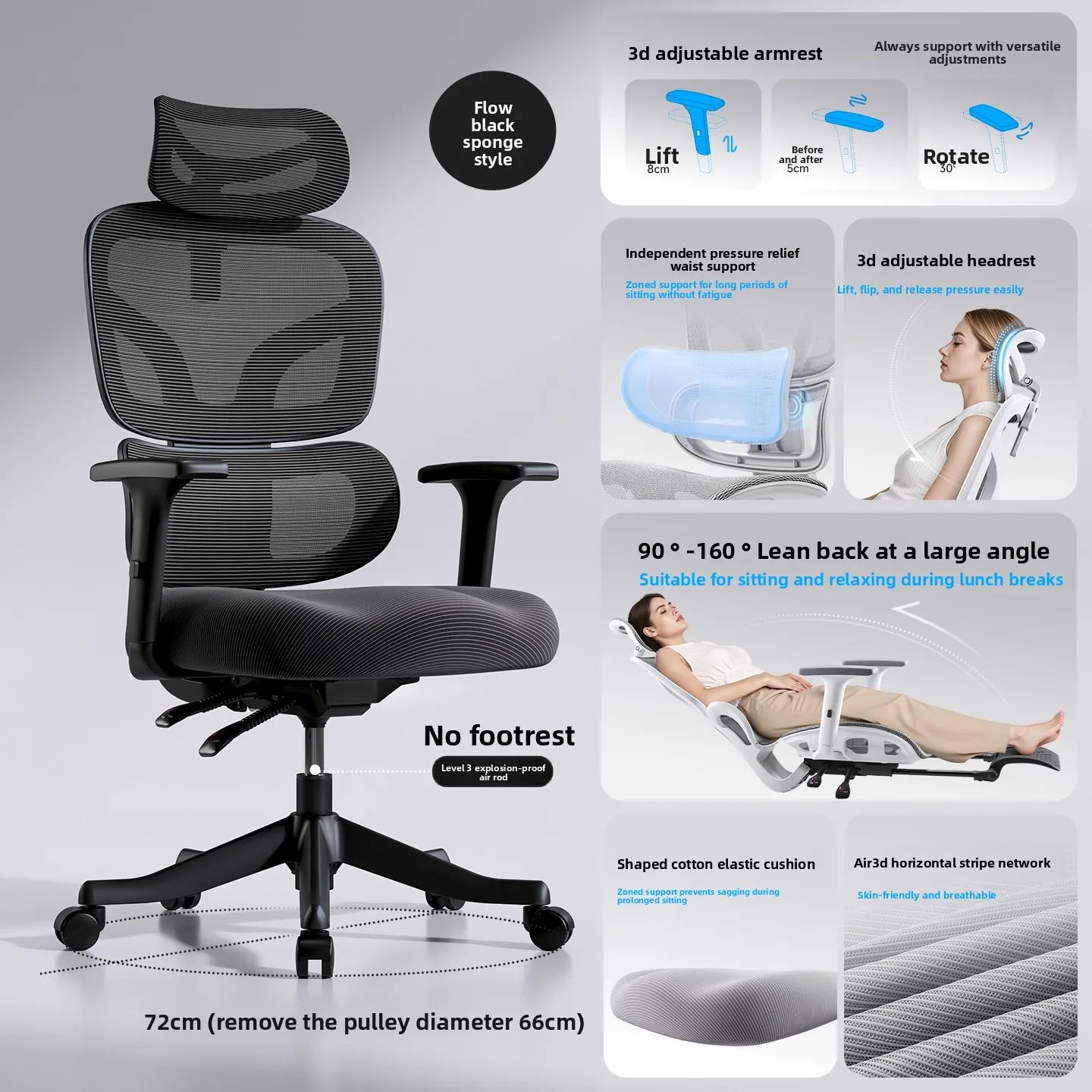 Ergonomic Office Chair with Lumbar Support, Adjustable Height Gaming Chair, Comfortable Computer Chair with Swivel Recliner Design for Home & Office