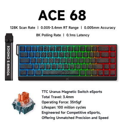 MCHOSE ACE 68 Gaming-Tastatur mit magnetischen Schaltern, Hall-Effekt, Rapid Trigger, programmierbarem RGB, 8K Hz, DKS/MT/TGL/RS/SOCD-Tastatur