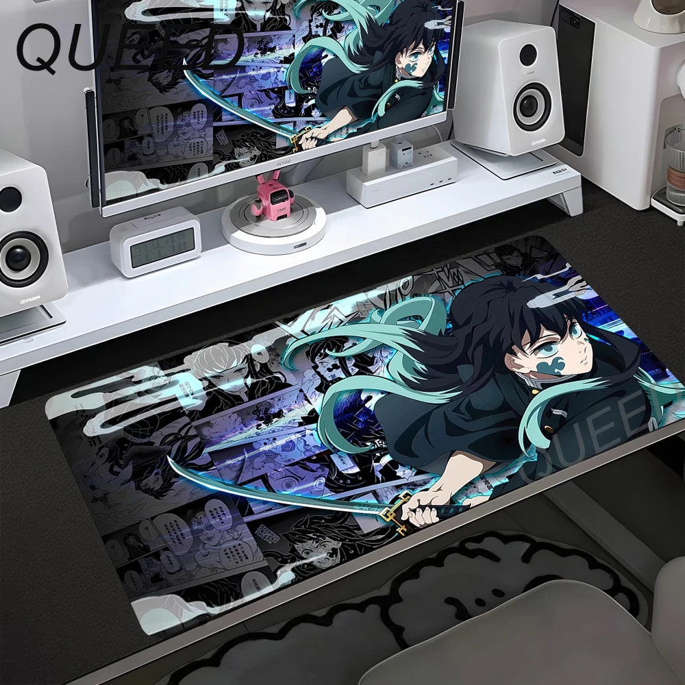 Schreibtischunterlage für Computer und Tastatur, Anime-Mauspad, Kawaii-Mädchen, 900x400mm, Gummi, rutschfest, Demon Slayers, XL