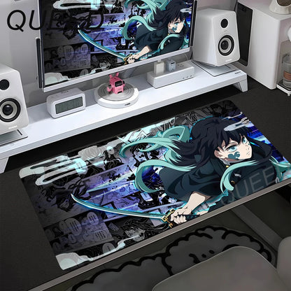 Schreibtischunterlage für Computer und Tastatur, Anime-Mauspad, Kawaii-Mädchen, 900x400mm, Gummi, rutschfest, Demon Slayers, XL