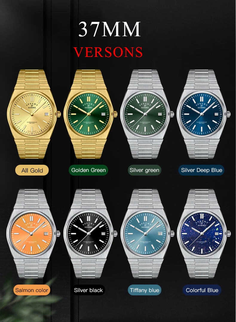 2025 SPECHT&SOHNE New Rubber Strap Fashion Quartz Watches For Men Stainless Steel Watch Ice Blue Luminous Sapphire Crystal 5BAR