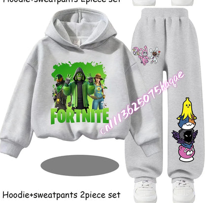 Fortnite Printed Children's Hoodies Cartoon Comfortable 2pcs Suit Loose Long Sleeve Tops with Pant Autumn Winter Clothes Gift