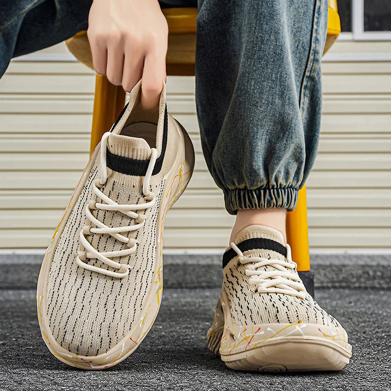 Chaussures de sport pour homme en maille légère et souple, semelle épaisse, antidérapantes, chaussures de tennis à lacets, pour le fitness en plein air et la course à pied au printemps